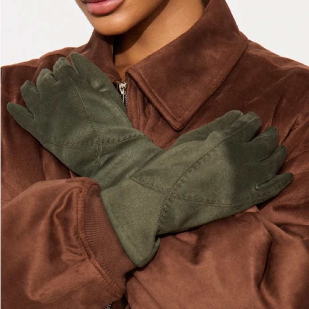 City Girl Faux Suede Gloves - Olive